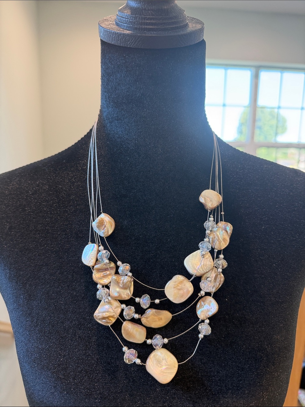 Layered Iridescent Cream Pearl Necklace
